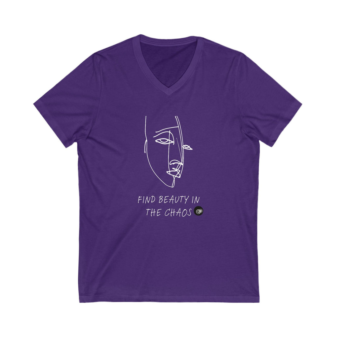 Find Beauty in the Chaos - 8 Ball - Unisex V - Neck Tee - BFLY BILLIARDS