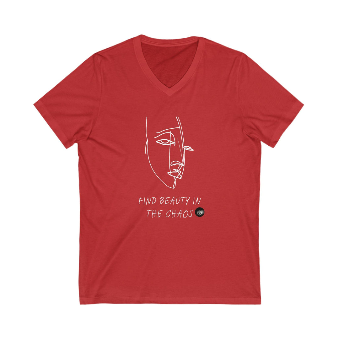 Find Beauty in the Chaos - 8 Ball - Unisex V - Neck Tee - BFLY BILLIARDS