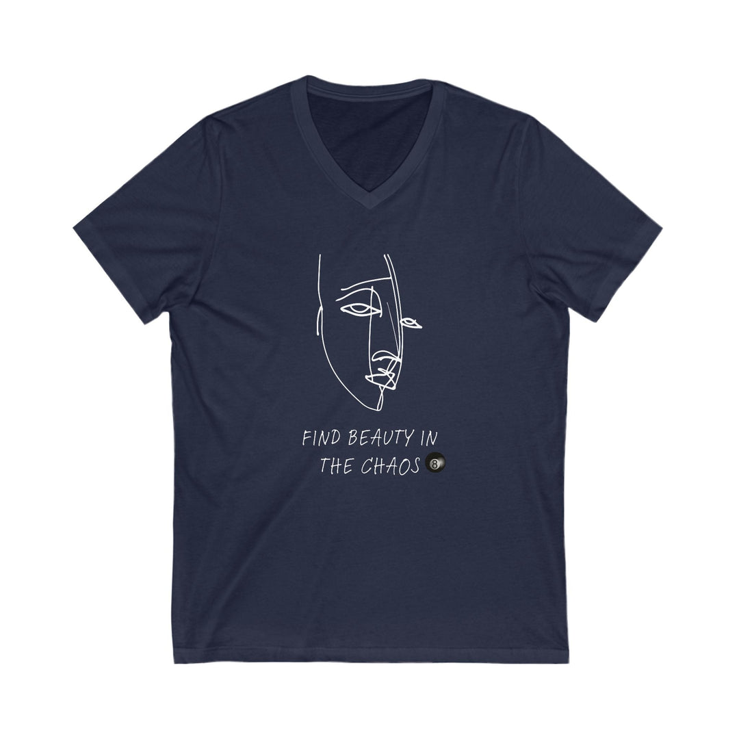 Find Beauty in the Chaos - 8 Ball - Unisex V - Neck Tee - BFLY BILLIARDS