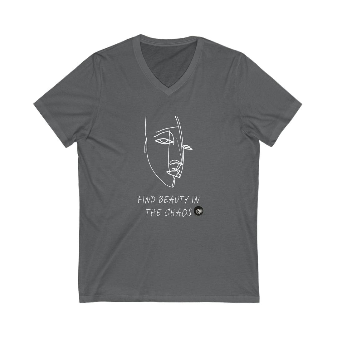 Find Beauty in the Chaos - 8 Ball - Unisex V - Neck Tee - BFLY BILLIARDS