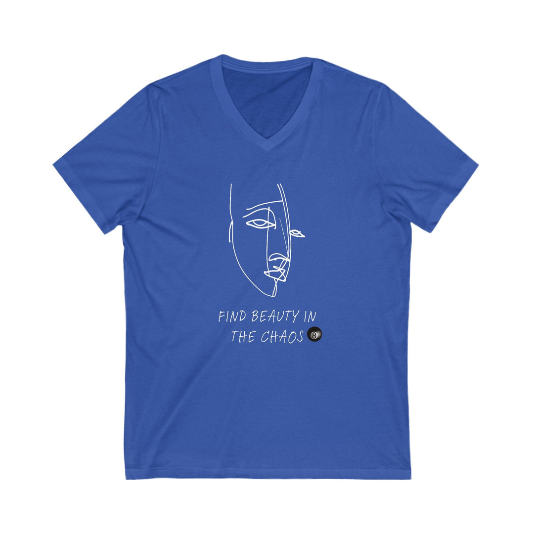Find Beauty in the Chaos - 8 Ball - Unisex V - Neck Tee - BFLY BILLIARDS