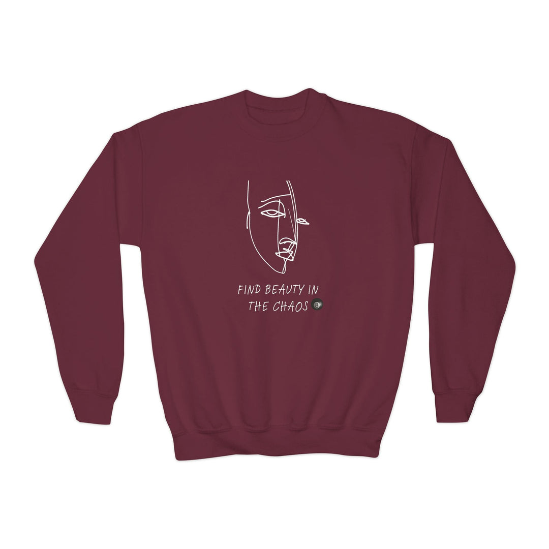 Find Beauty in the Chaos - 8 Ball - Unisex Youth Crewneck Sweatshirt - BFLY BILLIARDS