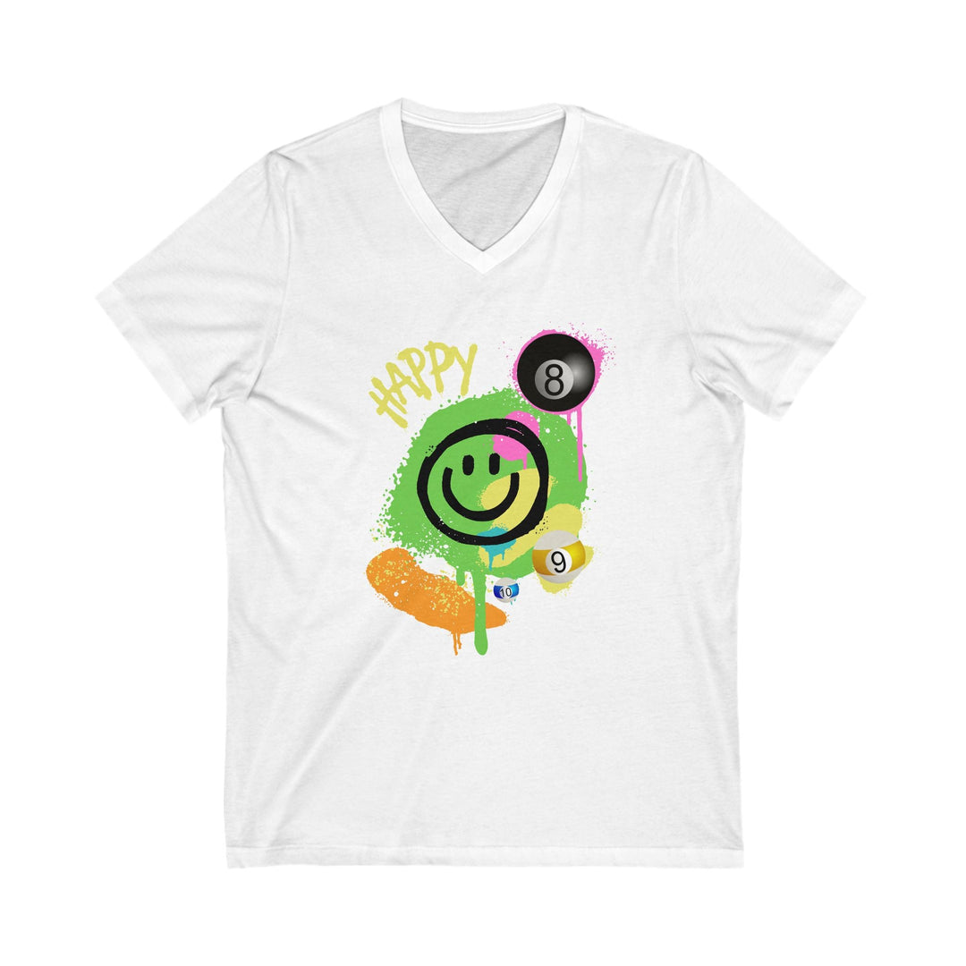 Happy - Smiling - Billiards - Unisex V - Neck Tee - BFLY BILLIARDS