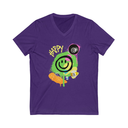 Happy - Smiling - Billiards - Unisex V - Neck Tee - BFLY BILLIARDS