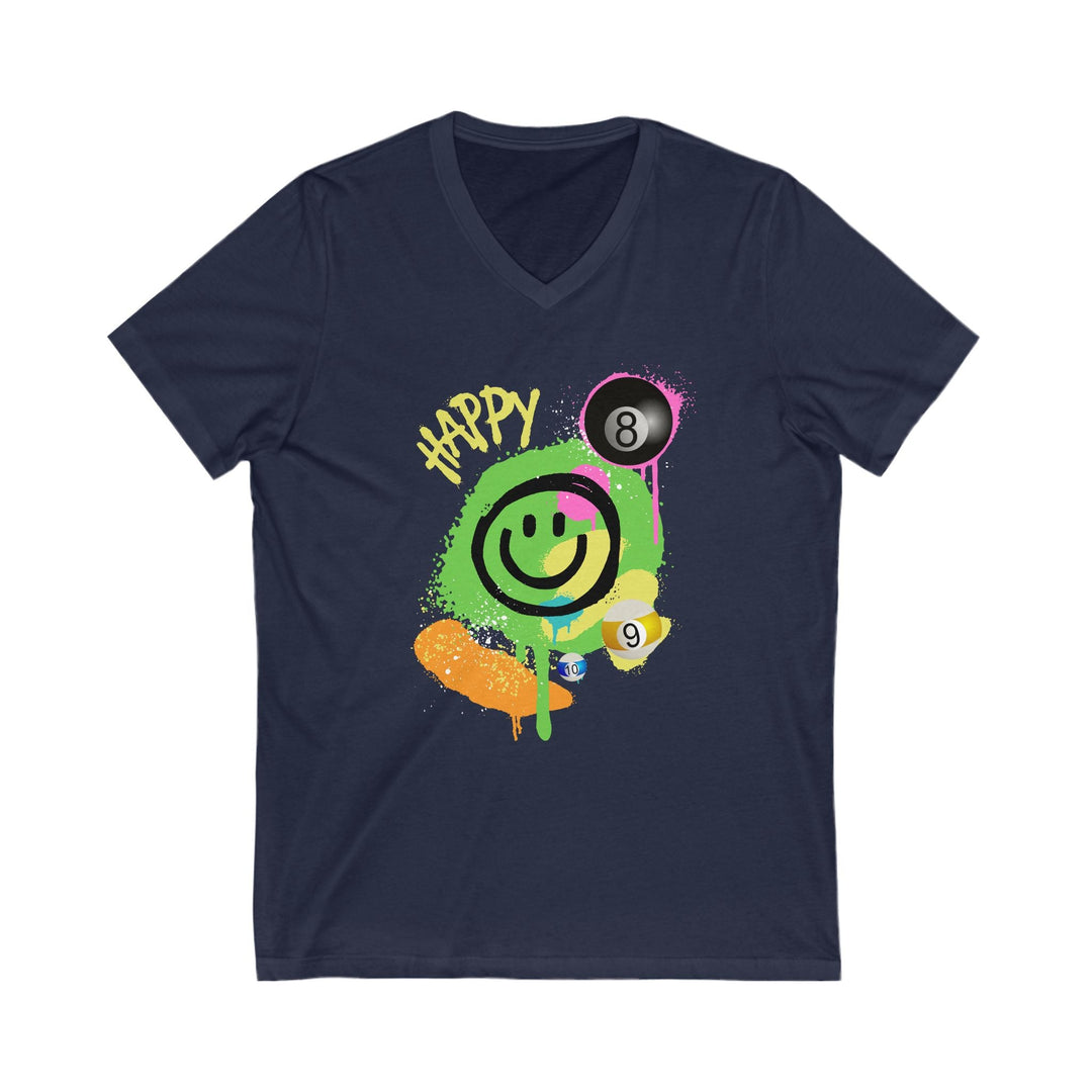 Happy - Smiling - Billiards - Unisex V - Neck Tee - BFLY BILLIARDS