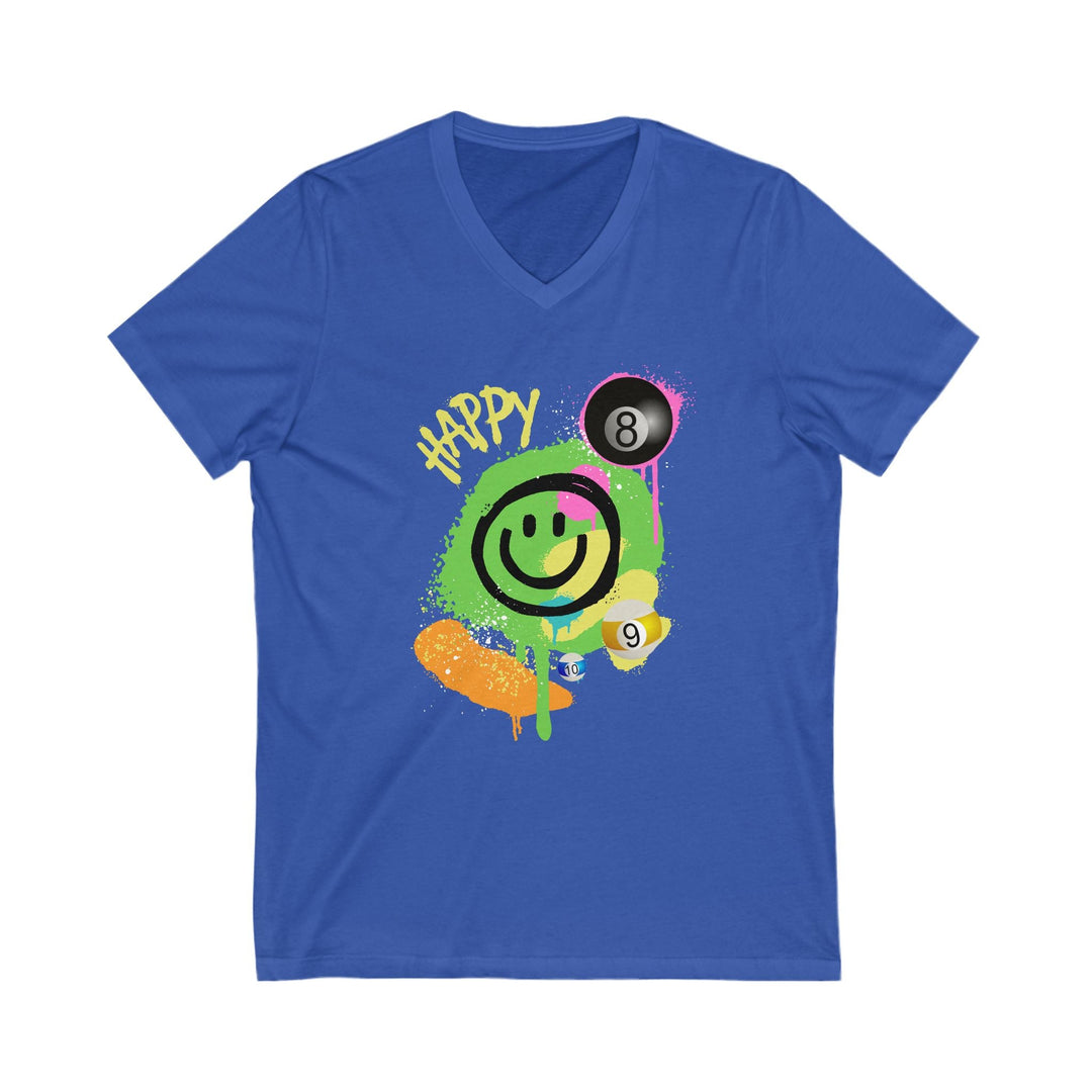 Happy - Smiling - Billiards - Unisex V - Neck Tee - BFLY BILLIARDS