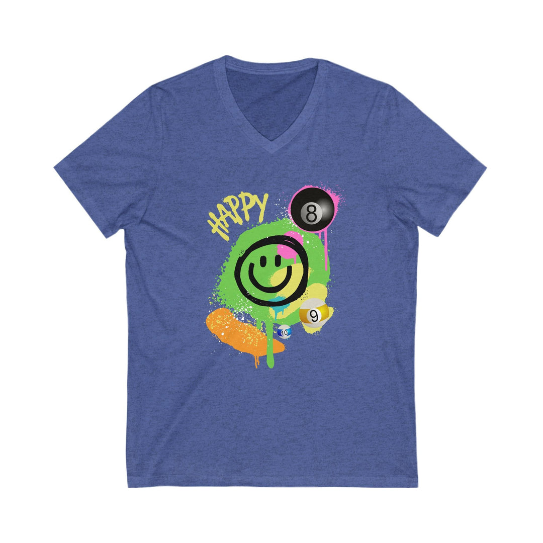 Happy - Smiling - Billiards - Unisex V - Neck Tee - BFLY BILLIARDS