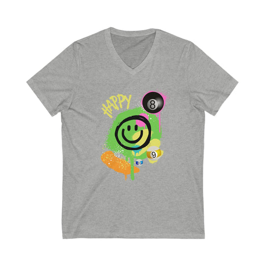 Happy - Smiling - Billiards - Unisex V - Neck Tee - BFLY BILLIARDS