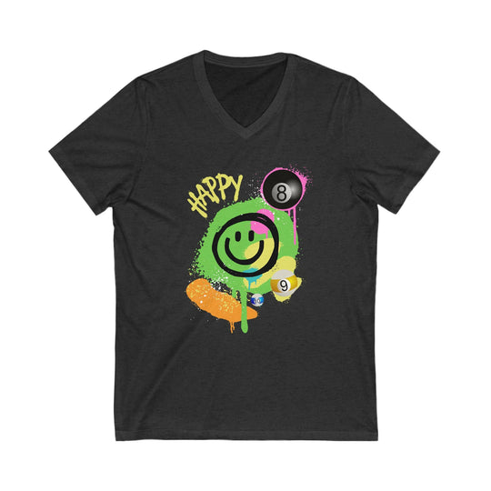 Happy - Smiling - Billiards - Unisex V - Neck Tee - BFLY BILLIARDS