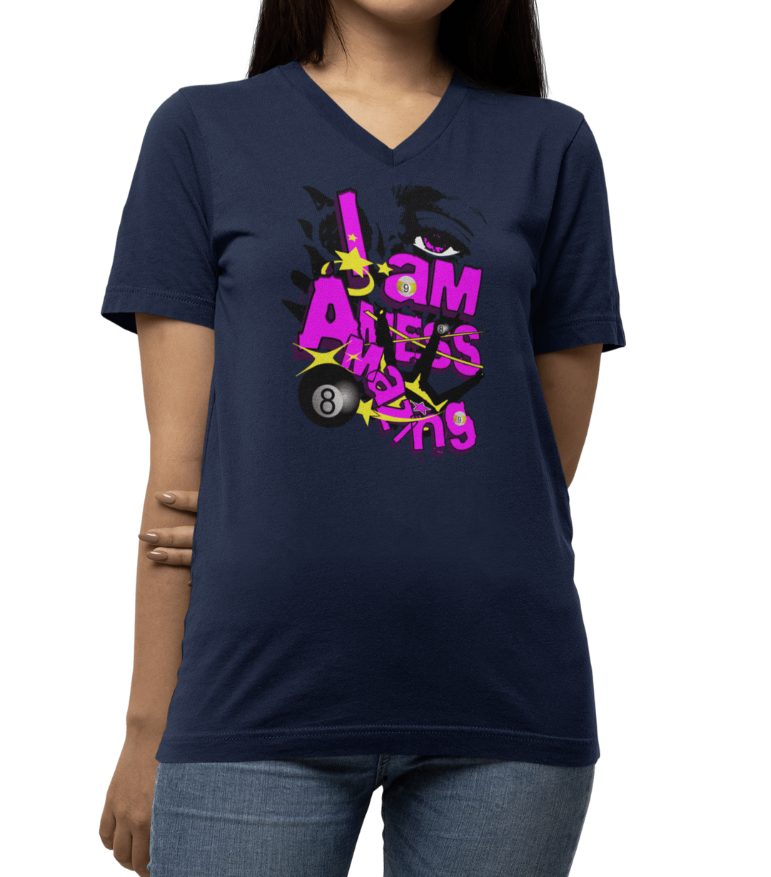 I am a mess-amazing - Custom V-Neck Tee - BFLY BILLIARDS