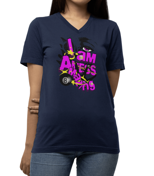I am a mess-amazing - Custom V-Neck Tee - BFLY BILLIARDS