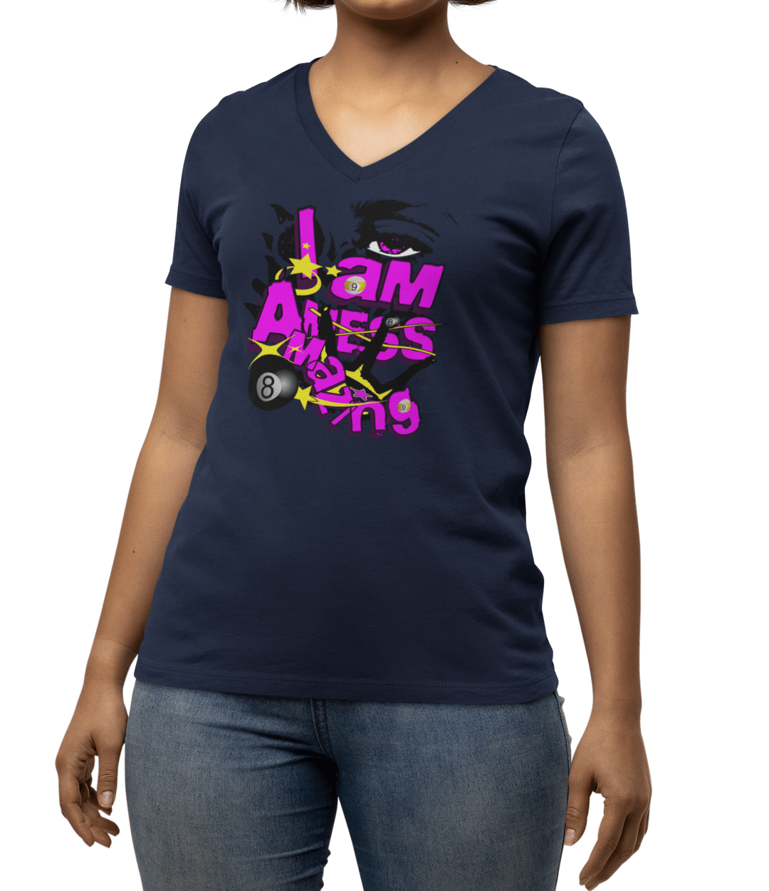I am a mess-amazing - Custom V-Neck Tee - BFLY BILLIARDS
