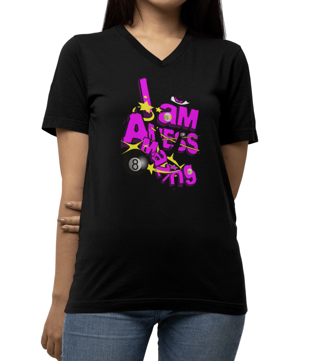 I am a mess-amazing - Custom V-Neck Tee - BFLY BILLIARDS