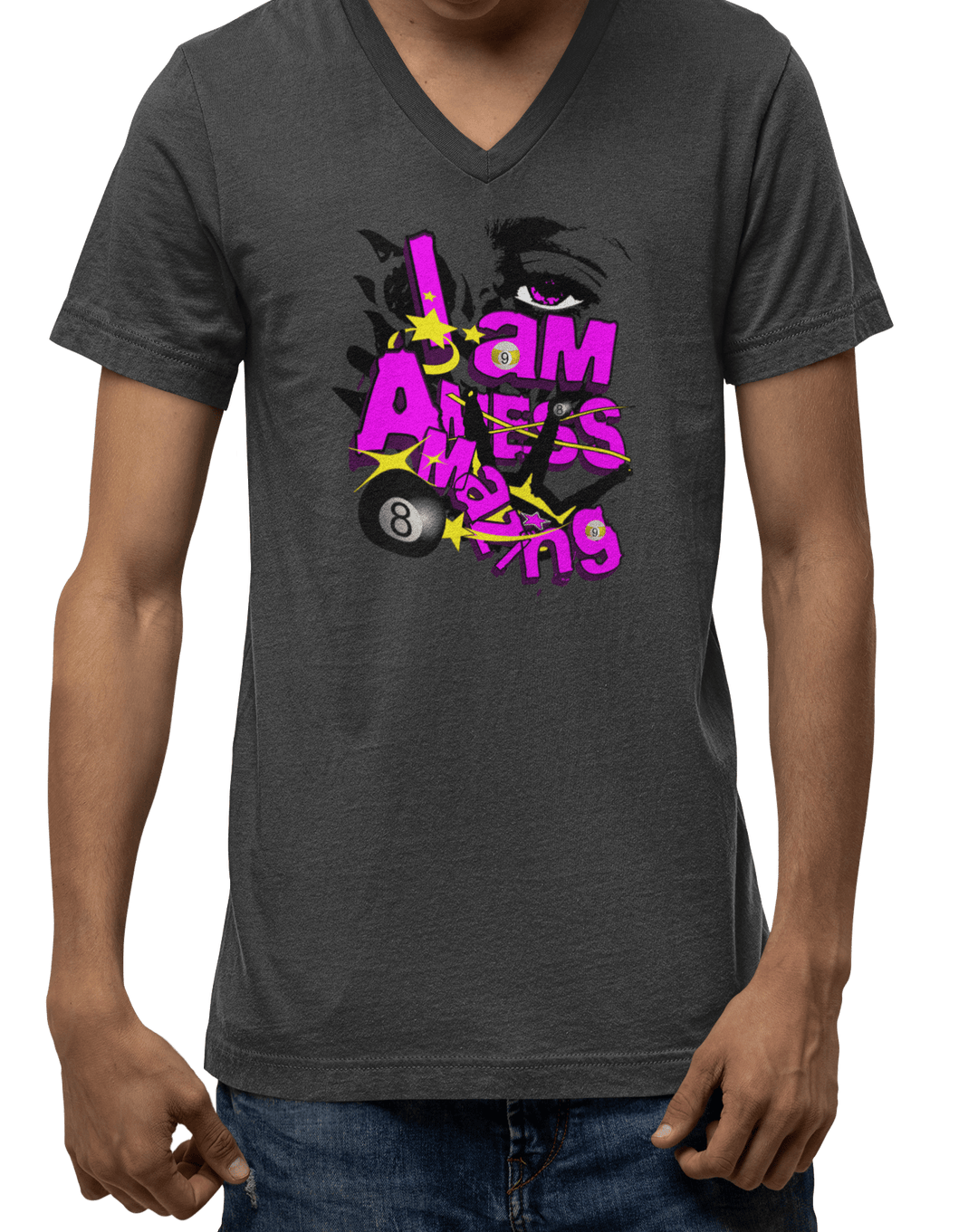 I am a mess-amazing - Custom V-Neck Tee - BFLY BILLIARDS