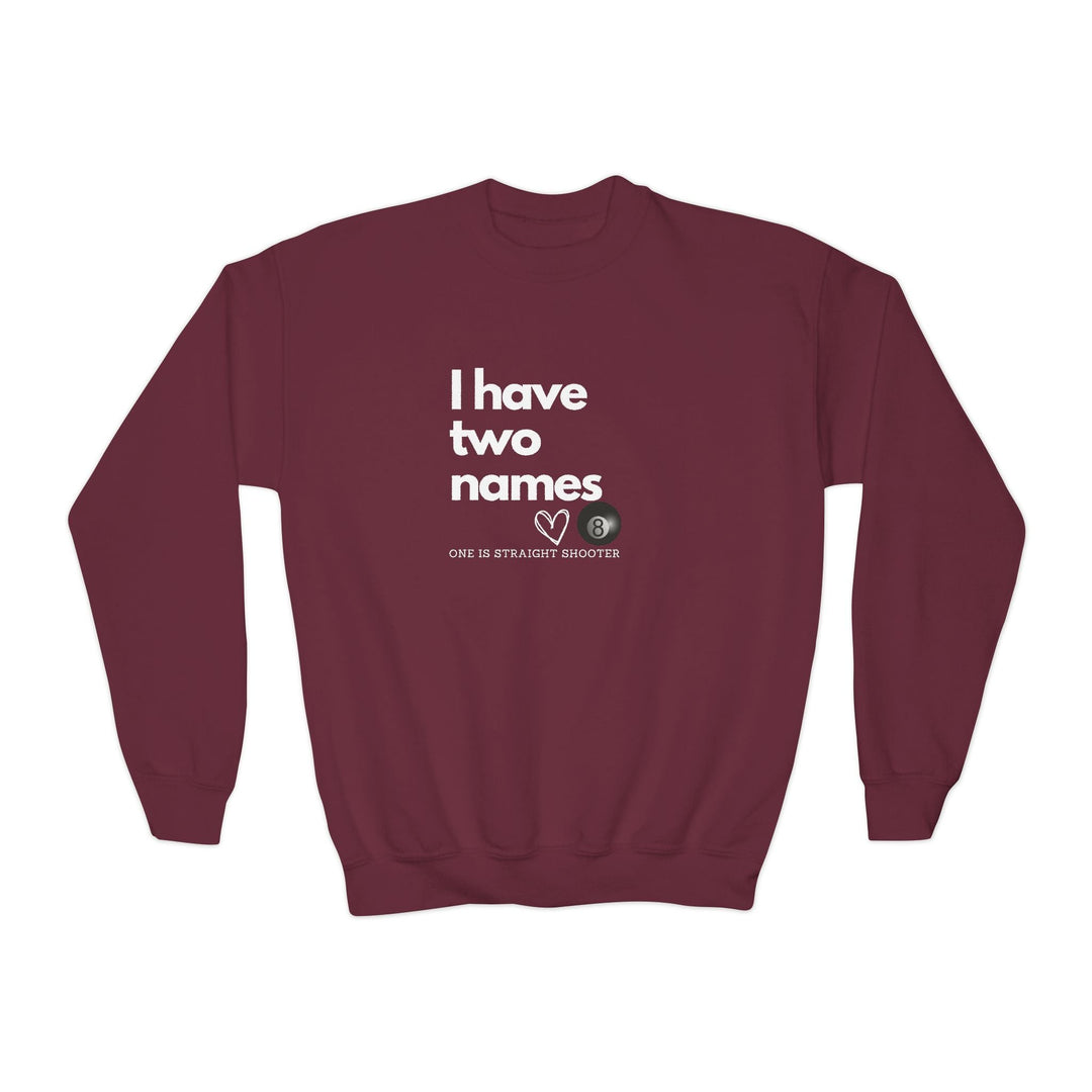 I have Two Names - 8 Ball - Unisex Youth Crewneck Sweatshirt - BFLY BILLIARDS