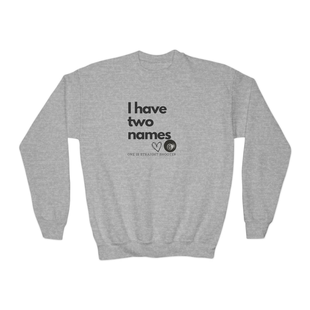 I have Two Names - 8 Ball - Unisex Youth Crewneck Sweatshirt - BFLY BILLIARDS
