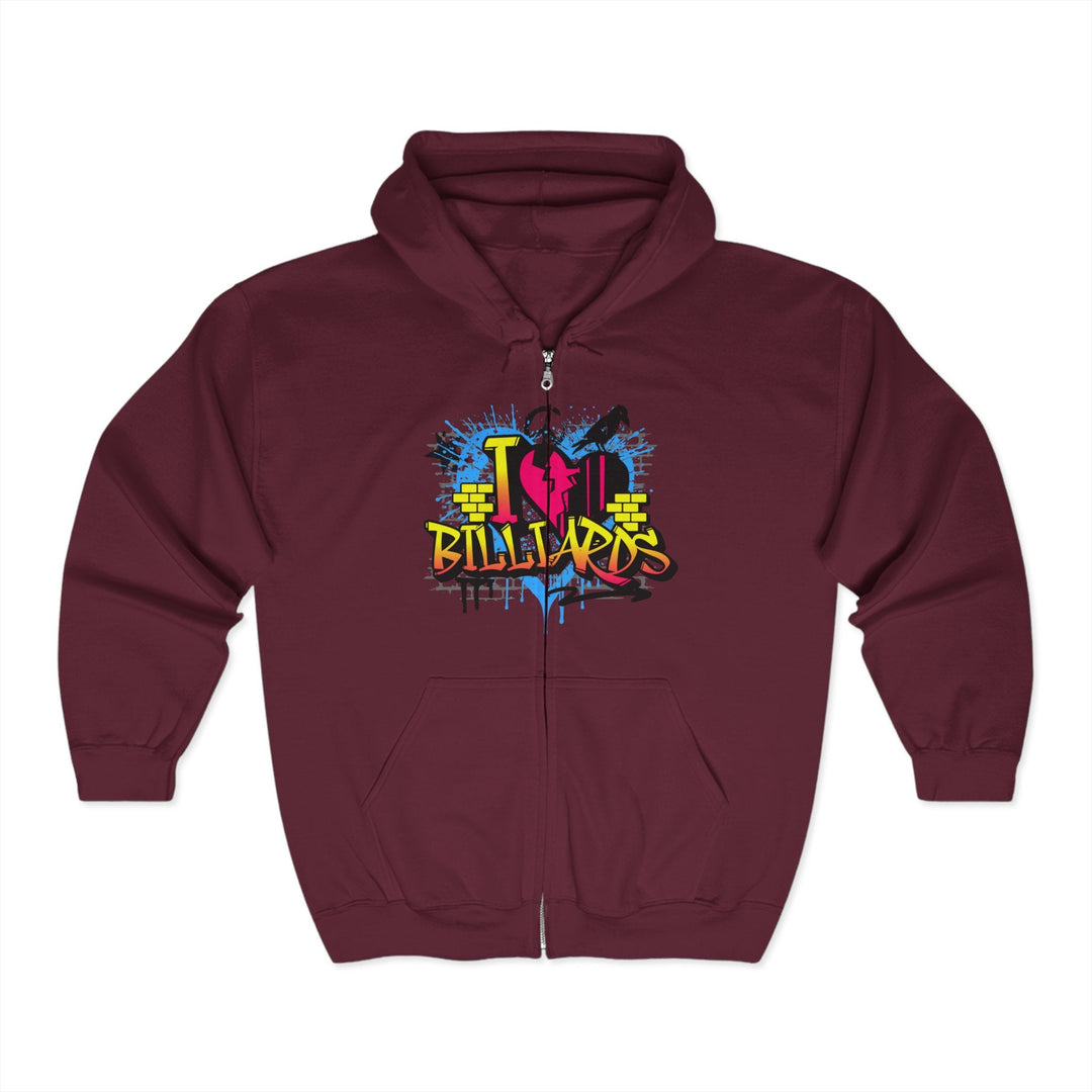 I Love Billiards Graffiti - Full Zip Hoodie - BFLY BILLIARDS