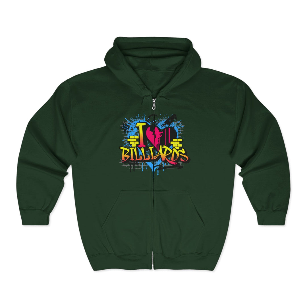 I Love Billiards Graffiti - Full Zip Hoodie - BFLY BILLIARDS