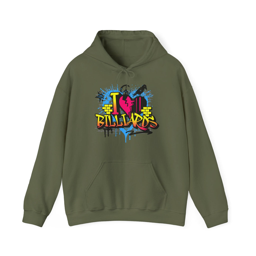 I Love Billiards Graffiti - Unisex Pullover Hoodie - BFLY BILLIARDS