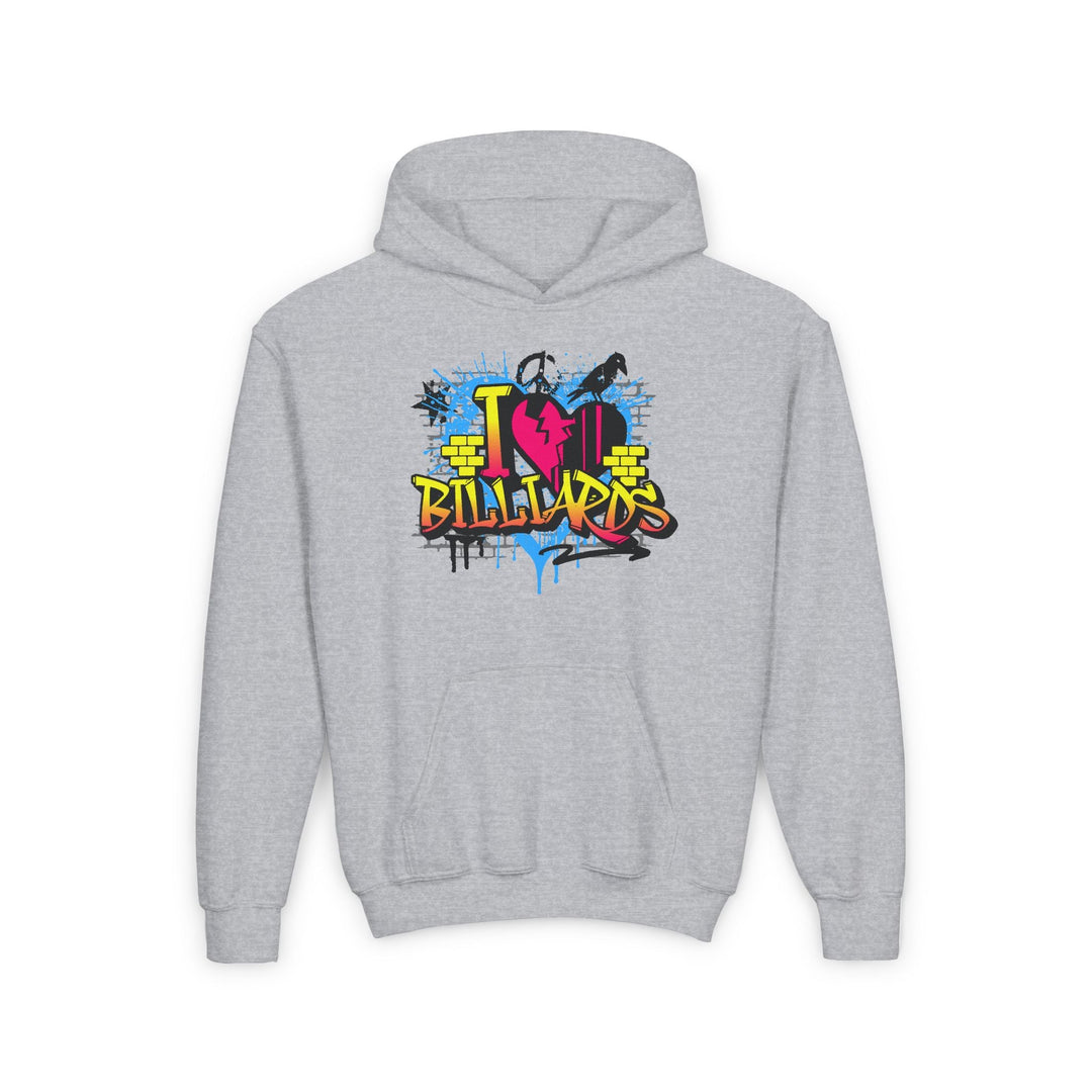 I Love Billiards Graffiti - Unisex Youth Pullover Hoodie - BFLY BILLIARDS