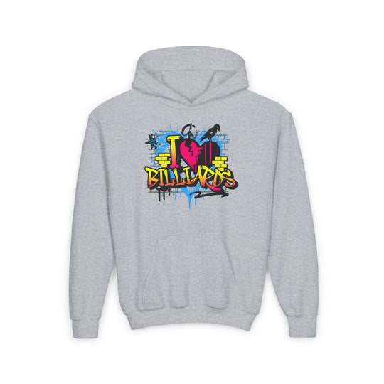 I Love Billiards Graffiti - Unisex Youth Pullover Hoodie - BFLY BILLIARDS
