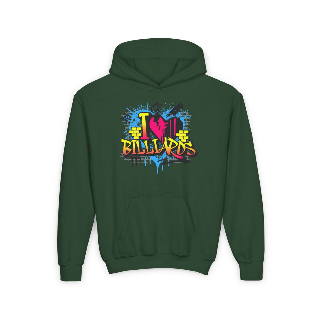 I Love Billiards Graffiti - Unisex Youth Pullover Hoodie - BFLY BILLIARDS