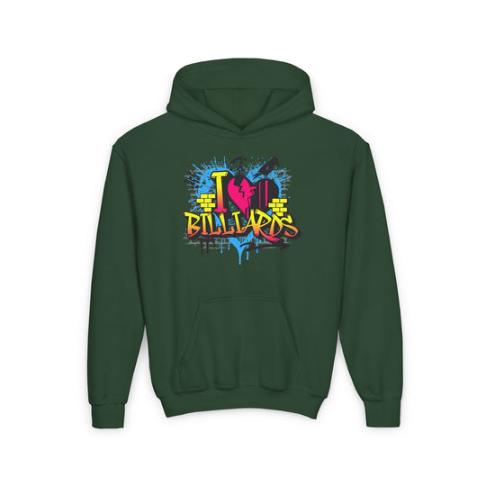 I Love Billiards Graffiti - Unisex Youth Pullover Hoodie - BFLY BILLIARDS