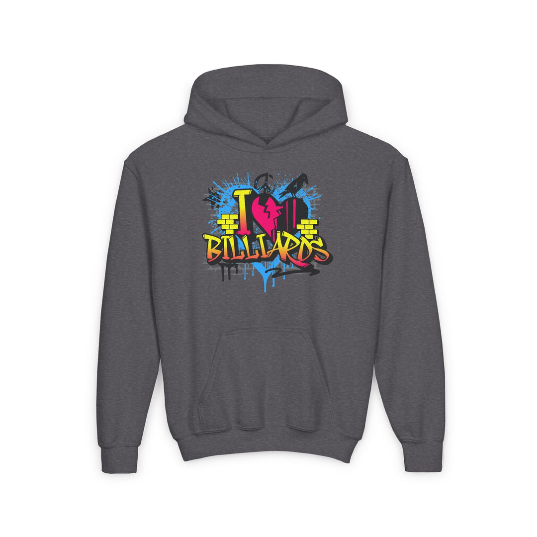 I Love Billiards Graffiti - Unisex Youth Pullover Hoodie - BFLY BILLIARDS