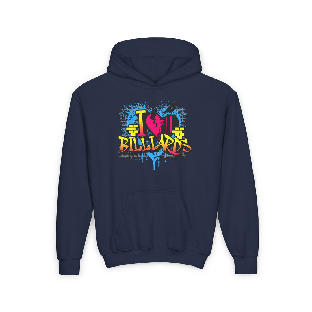 I Love Billiards Graffiti - Unisex Youth Pullover Hoodie - BFLY BILLIARDS