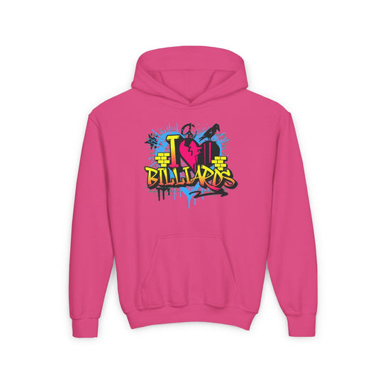 I Love Billiards Graffiti - Unisex Youth Pullover Hoodie - BFLY BILLIARDS