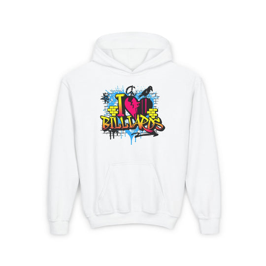 I Love Billiards Graffiti - Unisex Youth Pullover Hoodie - BFLY BILLIARDS