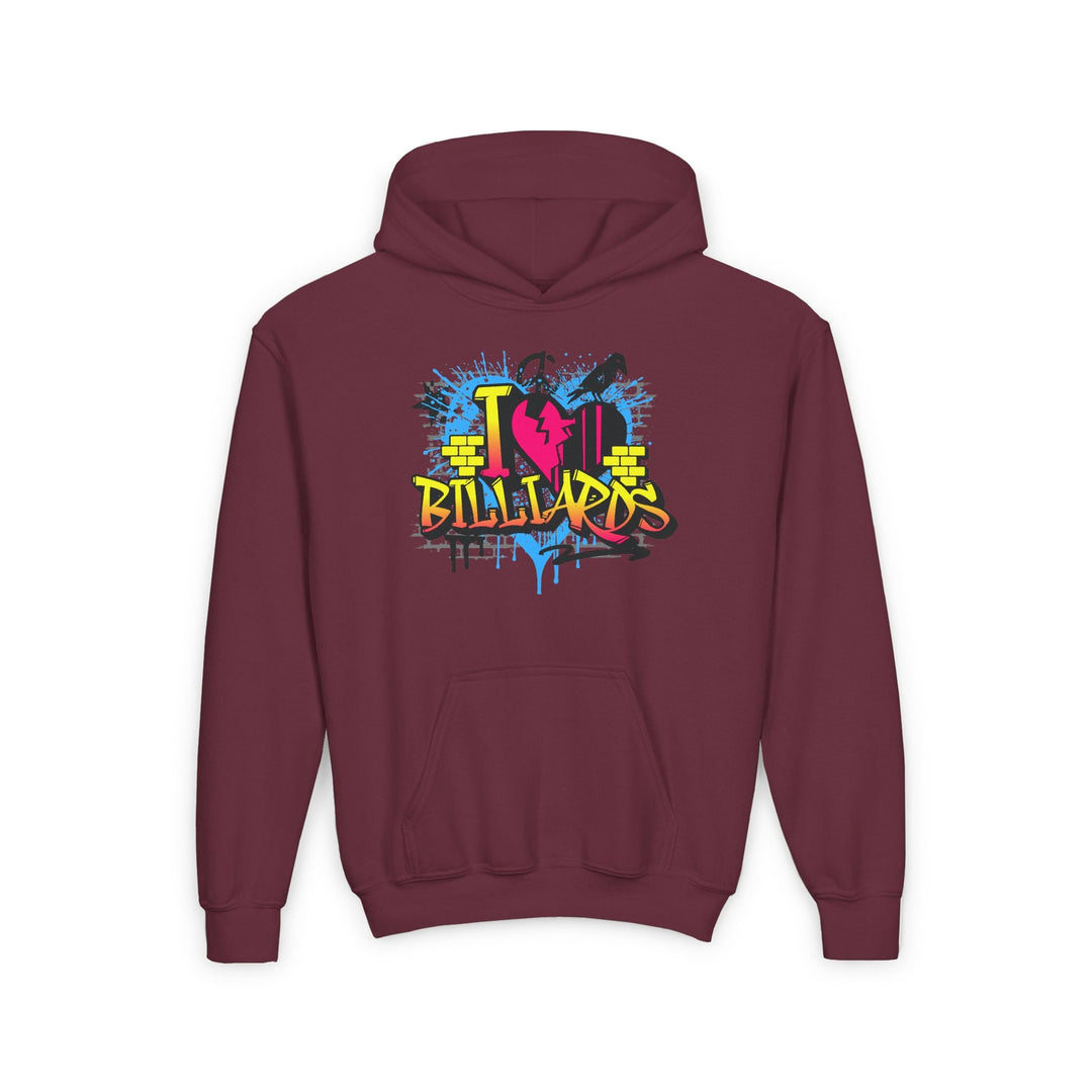 I Love Billiards Graffiti - Unisex Youth Pullover Hoodie - BFLY BILLIARDS