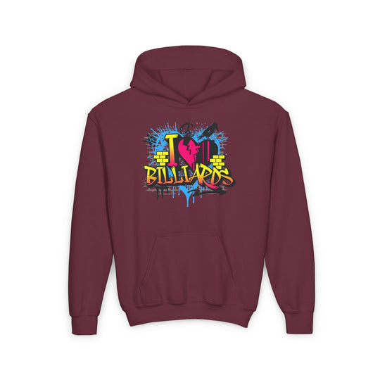 I Love Billiards Graffiti - Unisex Youth Pullover Hoodie - BFLY BILLIARDS