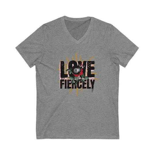 Love Fiercely - 8 Ball - Unisex V - Neck Tee - BFLY BILLIARDS