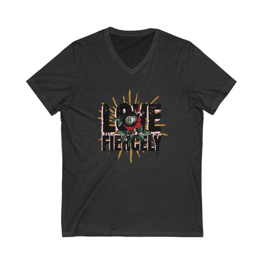 Love Fiercely - 8 Ball - Unisex V - Neck Tee - BFLY BILLIARDS