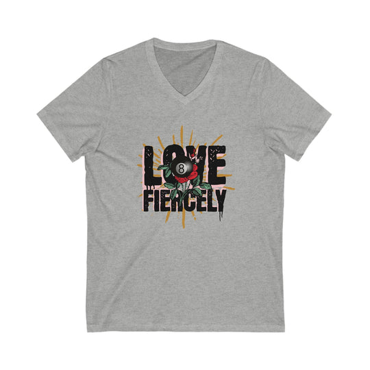 Love Fiercely - 8 Ball - Unisex V - Neck Tee - BFLY BILLIARDS
