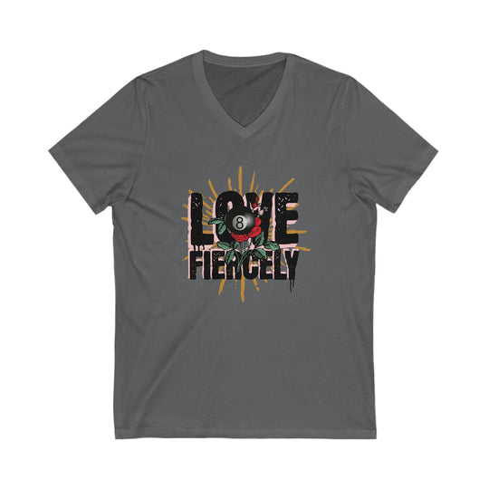 Love Fiercely - 8 Ball - Unisex V - Neck Tee - BFLY BILLIARDS