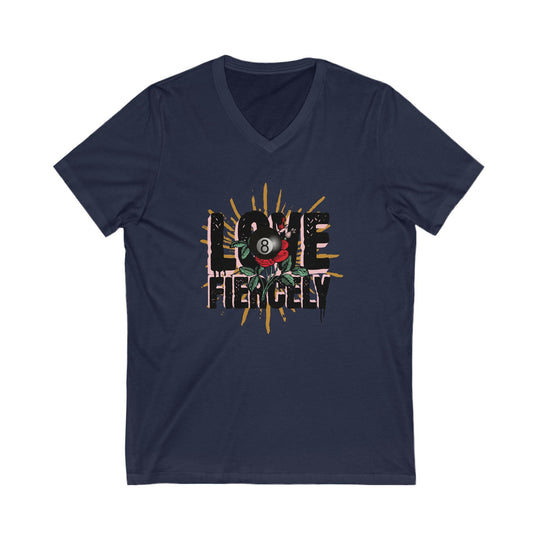 Love Fiercely - 8 Ball - Unisex V - Neck Tee - BFLY BILLIARDS