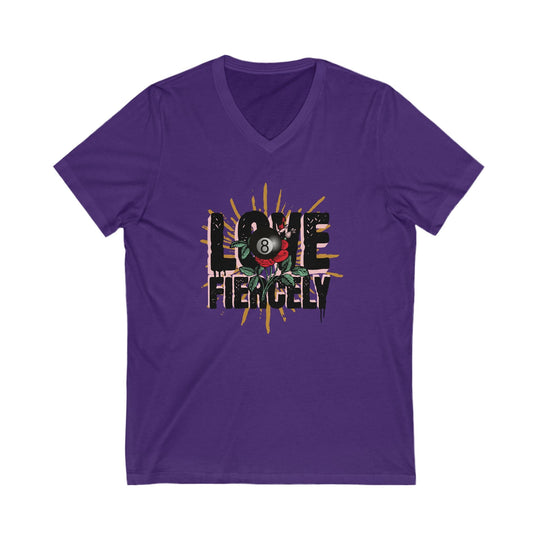 Love Fiercely - 8 Ball - Unisex V - Neck Tee - BFLY BILLIARDS