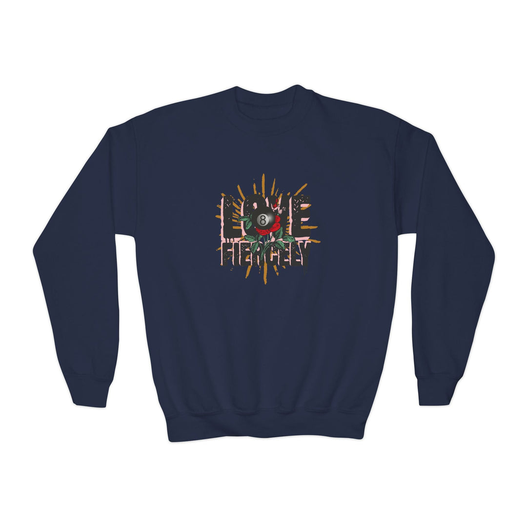 Love Fiercely - 8 Ball - Unisex Youth Crewneck Sweatshirt - BFLY BILLIARDS