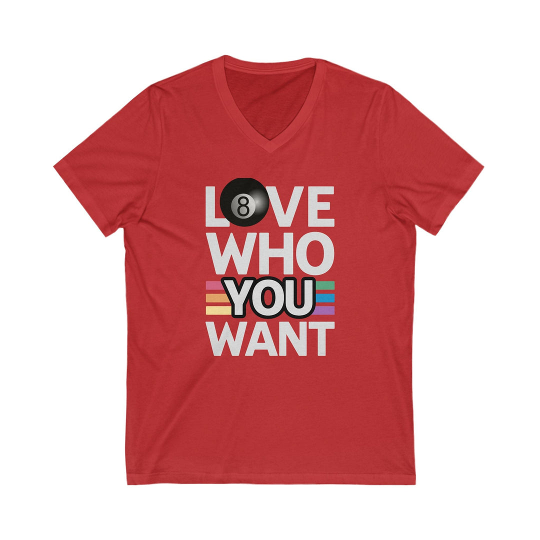 Love who you want - 8 Ball - Unisex V - Neck Tee - BFLY BILLIARDS