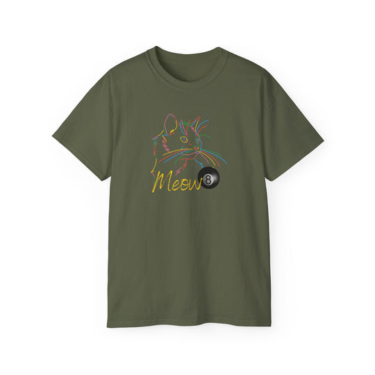 Meow - Neon 8 Ball Cat - Unisex Cotton T-Shirt - BFLY BILLIARDS