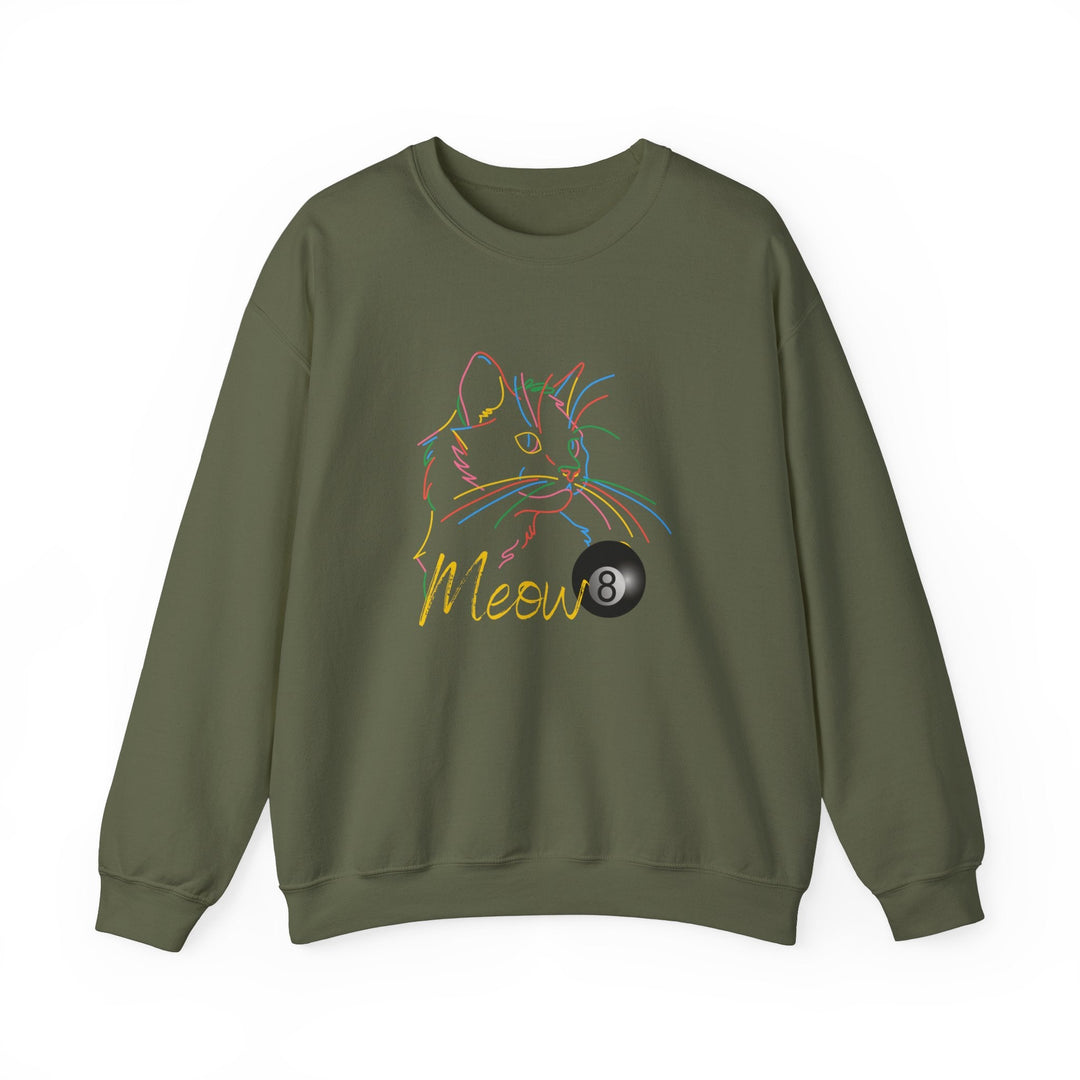 Meow - Neon 8 Ball Cat - Unisex Crewneck Sweatshirt - BFLY BILLIARDS