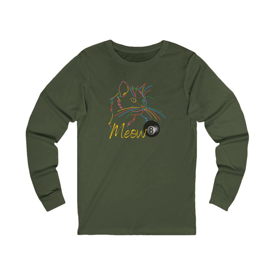 Meow - Neon 8 Ball Cat - Unisex Long Sleeve Tee - BFLY BILLIARDS