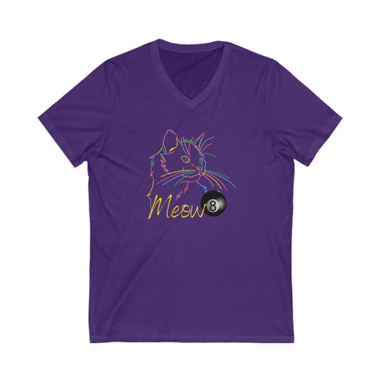 Meow - Neon 8 Ball Cat - Unisex V - Neck Tee - BFLY BILLIARDS
