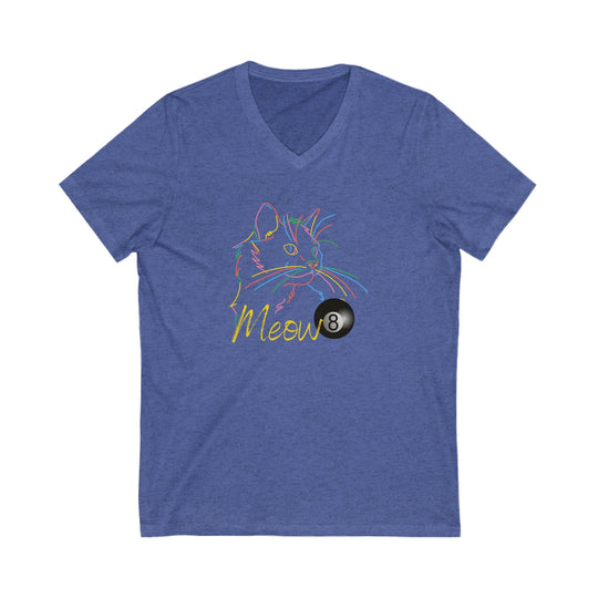 Meow - Neon 8 Ball Cat - Unisex V - Neck Tee - BFLY BILLIARDS