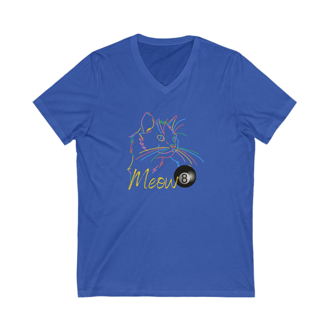 Meow - Neon 8 Ball Cat - Unisex V - Neck Tee - BFLY BILLIARDS