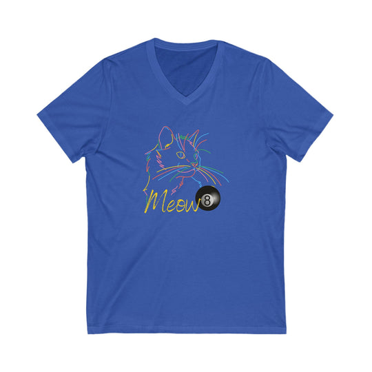Meow - Neon 8 Ball Cat - Unisex V - Neck Tee - BFLY BILLIARDS