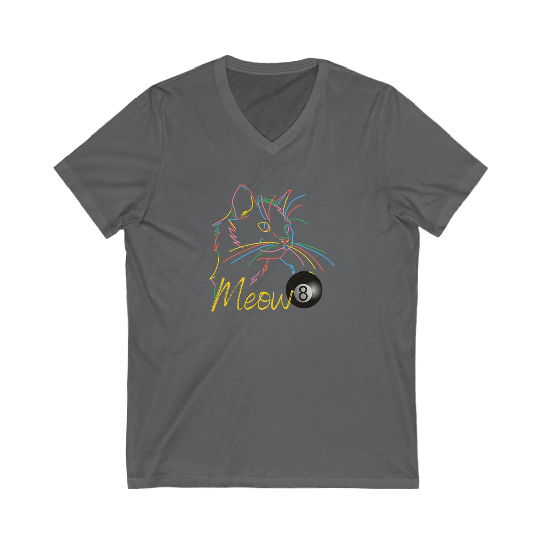 Meow - Neon 8 Ball Cat - Unisex V - Neck Tee - BFLY BILLIARDS
