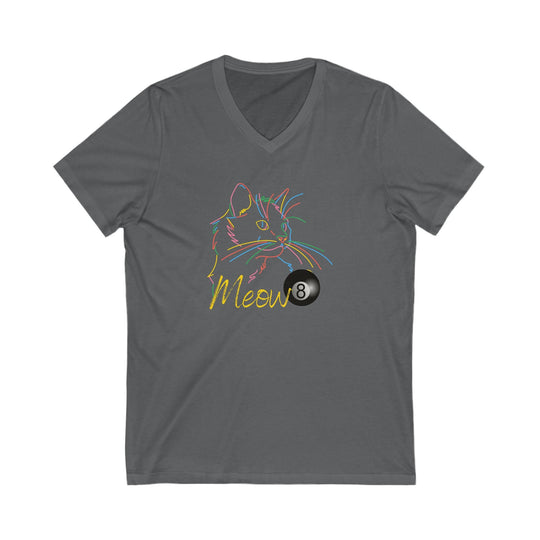 Meow - Neon 8 Ball Cat - Unisex V - Neck Tee - BFLY BILLIARDS